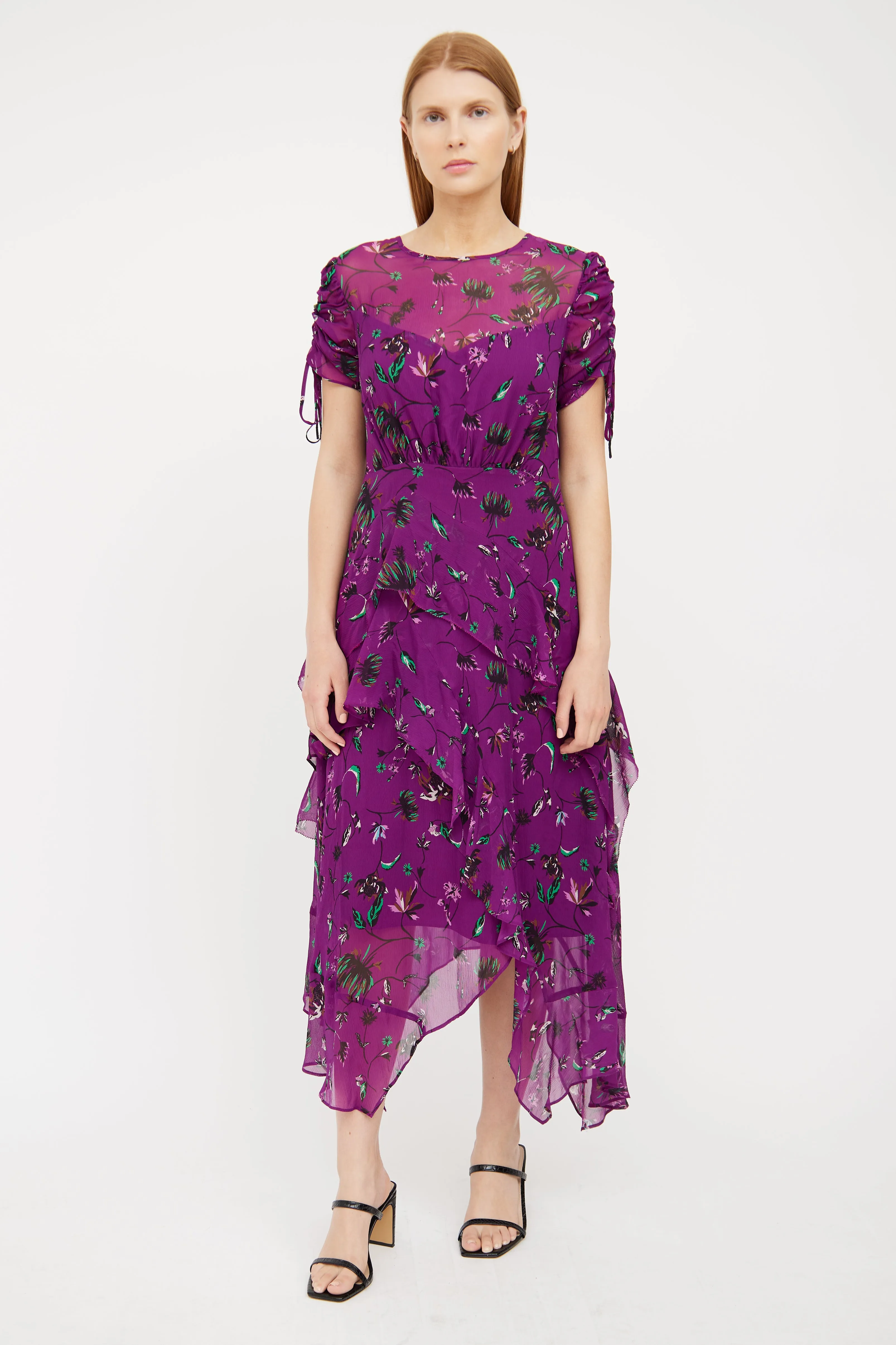 Purple Floral Silk Maxi Dress