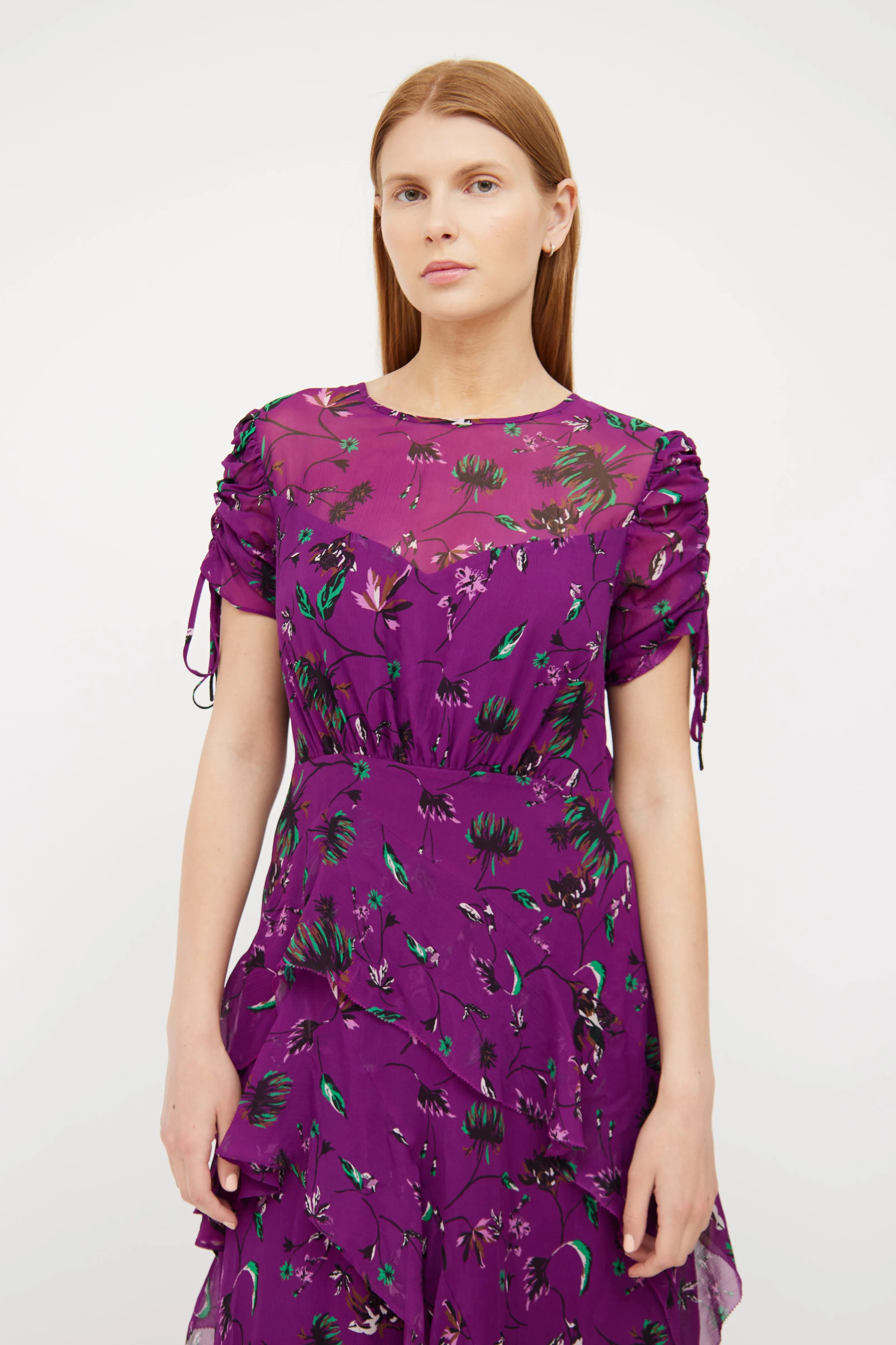 Purple Floral Silk Maxi Dress