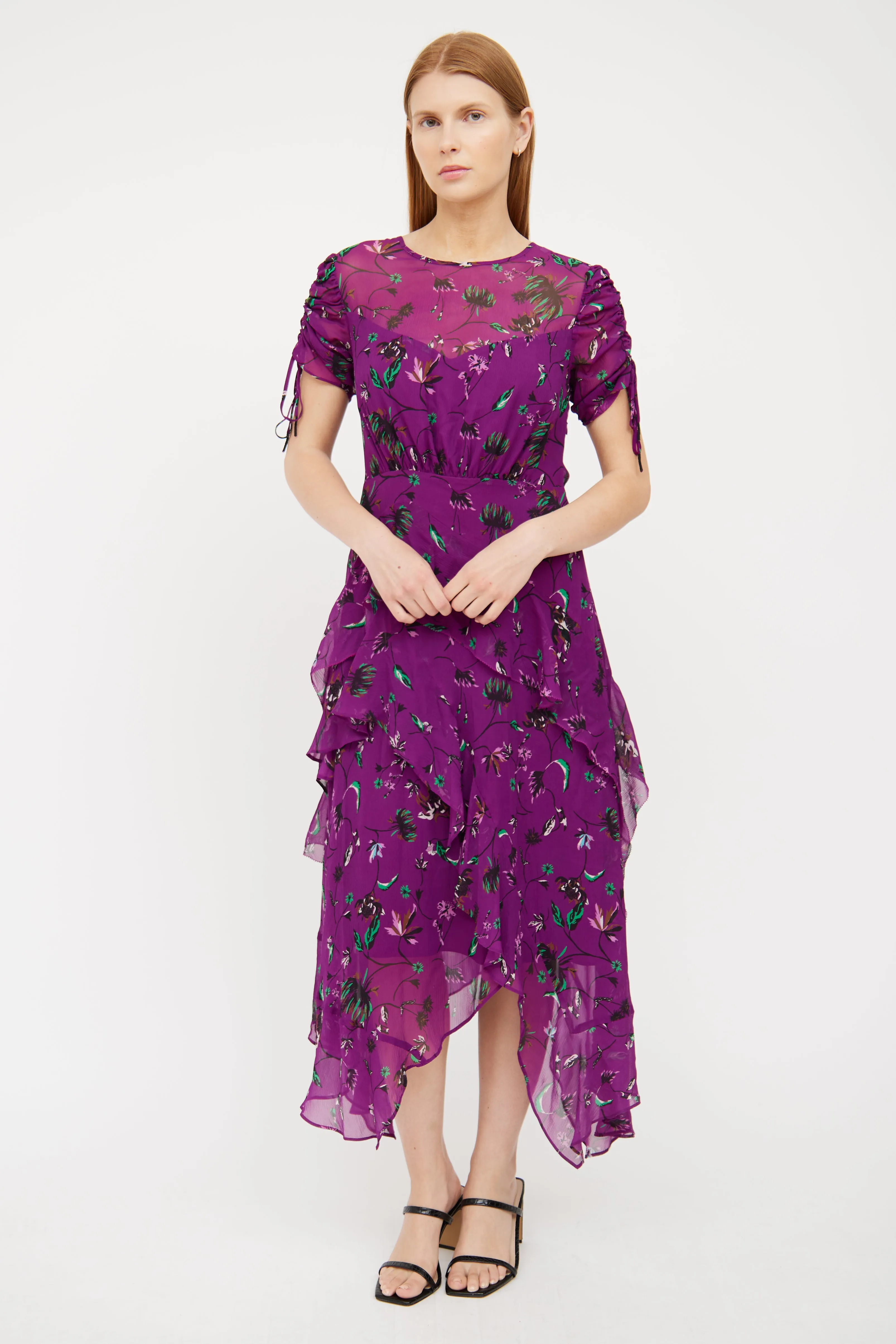 Purple Floral Silk Maxi Dress