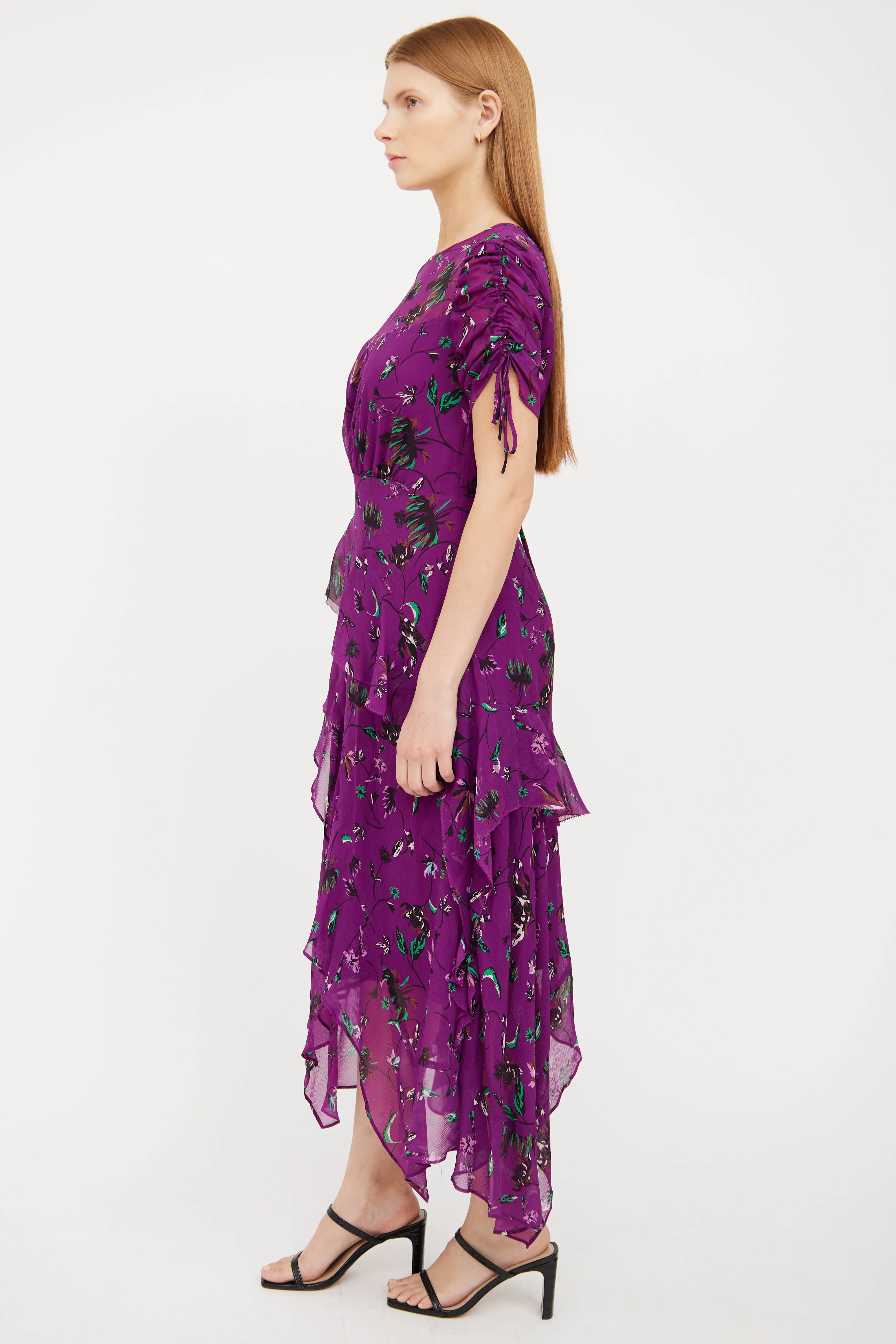 Purple Floral Silk Maxi Dress
