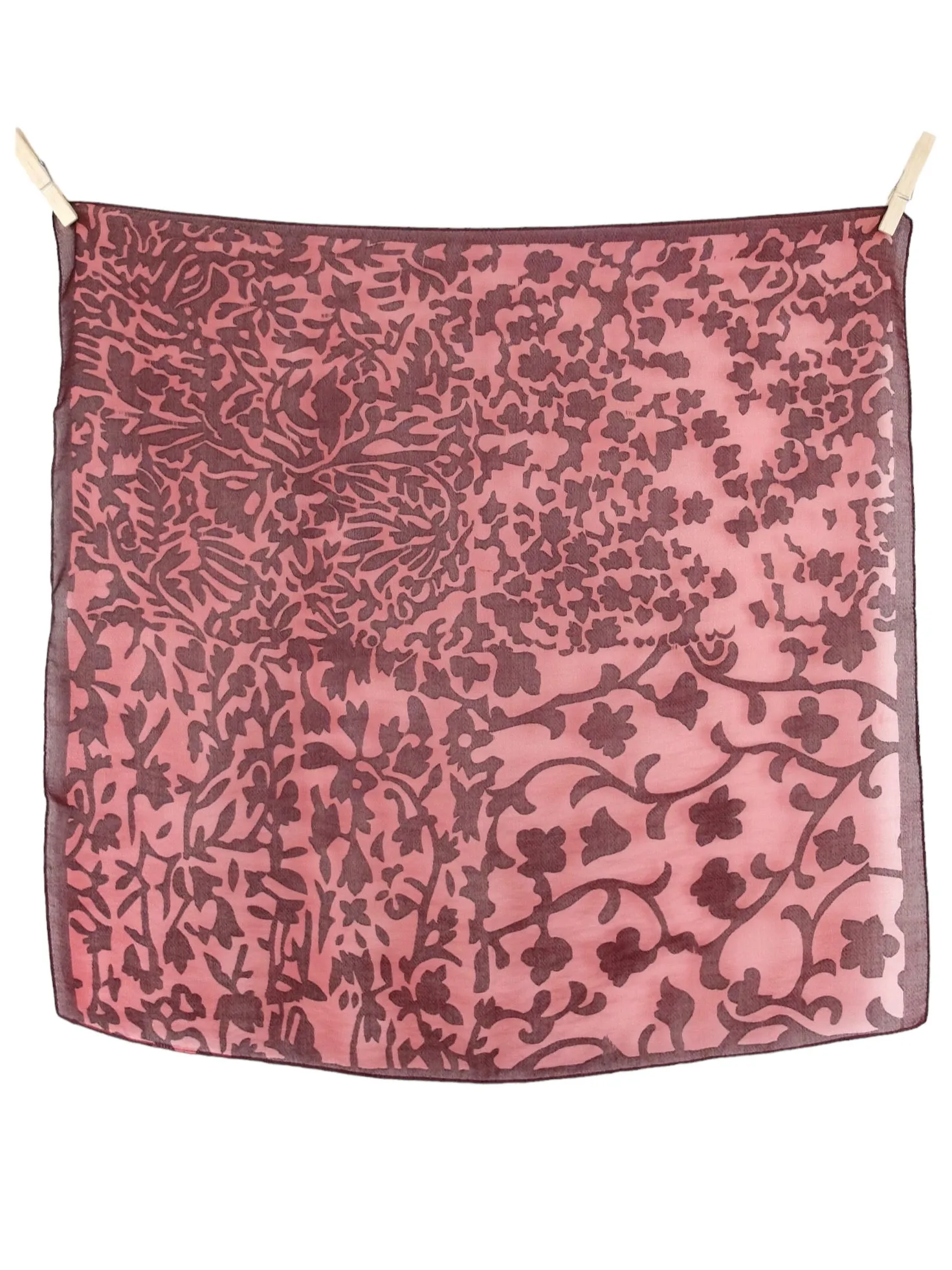 Vintage 90s Y2K Soft Grunge Maroon Burgundy Floral Patterned Metallic Square Bandana Neck Tie Scarf